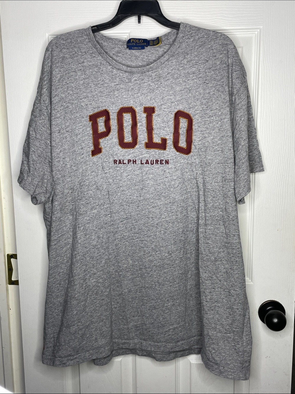 Polo by Ralph Lauren Heather Gray Tee with Maroon Appliqué. Size XXL